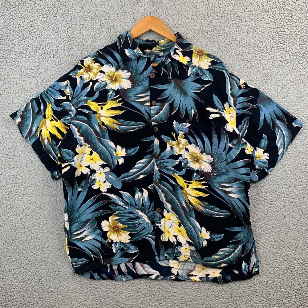Makai Beach Shirt Mens XL Blue Vivid Floral Hawaii Hawaiian Rayon Button Up